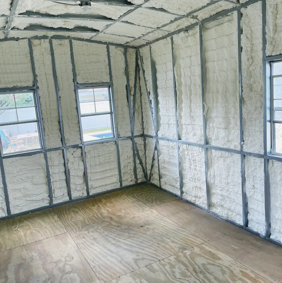Closed-cell spray foam insulation applied to wall cavities in a residential project in Abilene